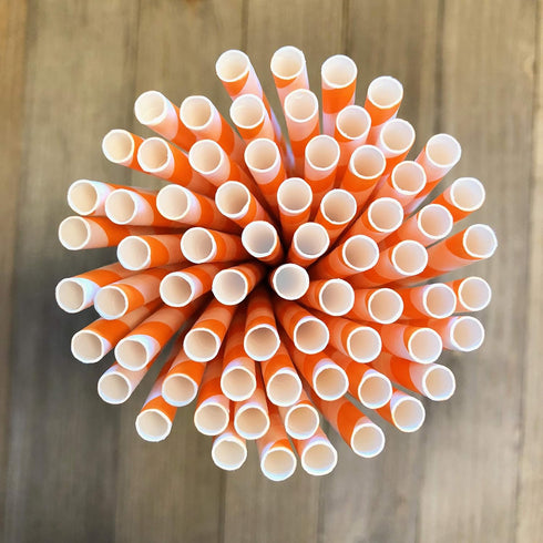 Stripe Paper Straws, Orange White, 7.75 Inches, Pack of 100, Outside the Box Papers