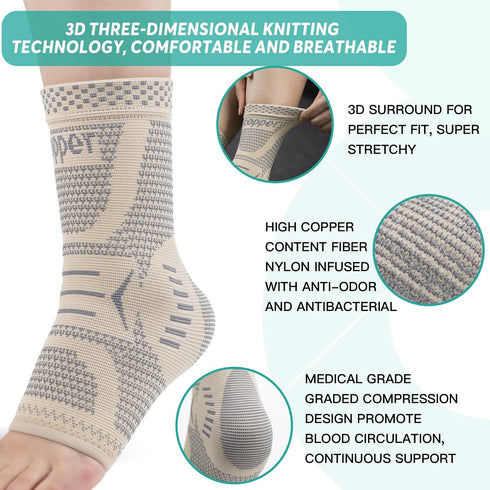 INDEEMAX Copper Infused Ankle Brace for Sprained Ankle, Ankle Compression Sleeve Support for Women & Men, Achilles