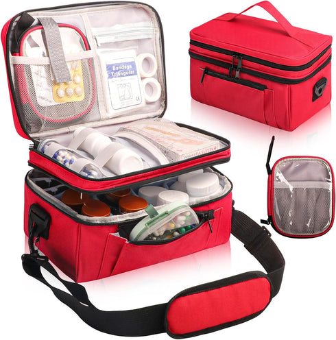 Tesuko Medicine Bag for Traveling with Portable Small Pouch, Double Layer Pill