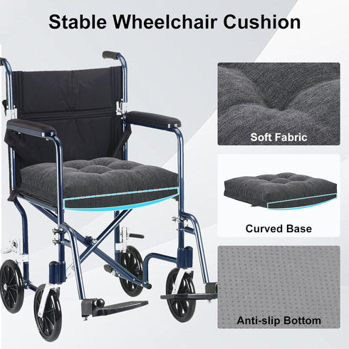 18x16 Memory Foam Wheel Chair Cushions for Seniors, Dual-Layer Anti-Sagging Patent Design with Curved Bottom for Better