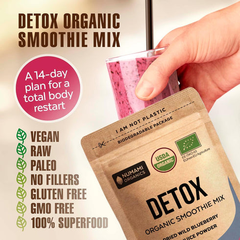 Numami Organic Detox Blueberry Smoothie Powder with Healthy Spirulina, Atlantic Dulse and Barley Grass Juice Powder