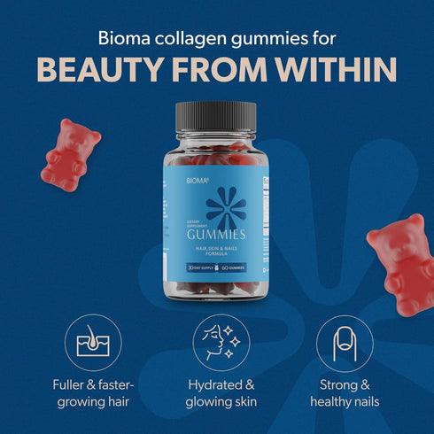 Gummies 60 Gummies (30-Day BIOMA Hair, Skin & Nails Beauty - Supports Growth & Strength with Biotin, Collagen, Zinc