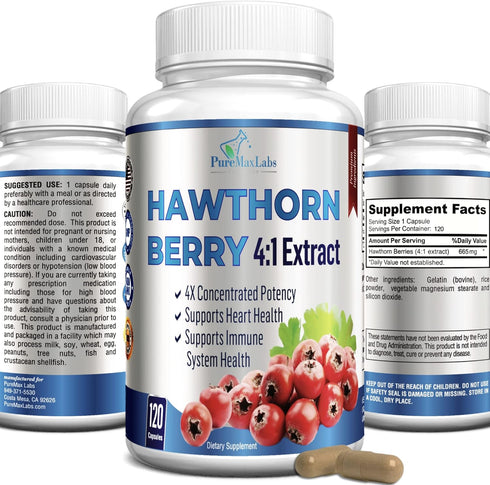 Hawthorn Berry 4:1 Extract (120 Capsules) - Immune System Support, Super Antioxidant from 2660mg Berries