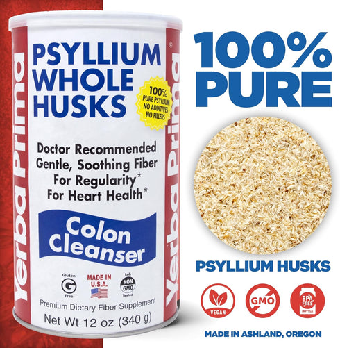 Yerba Prima Psyllium Husk, 12 Ounce (Pack of 2) - Natural Colon Cleanser Fiber Supplement for Gut Health