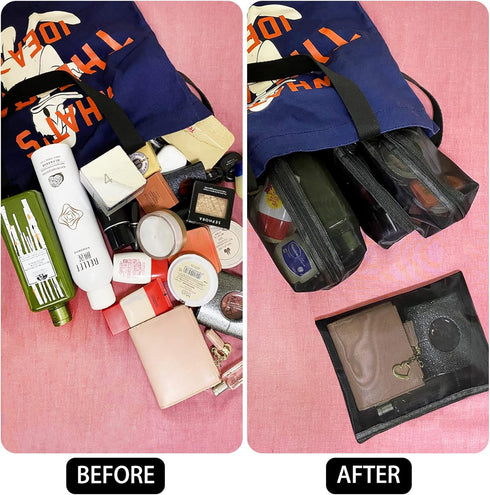Mesh Cosmetic Bag, Portable Makeup Pouch, Travel Toiletry Organizer, 6 Pieces with Zipper