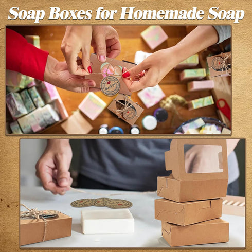 MUMULULU 25Pcs Soap Boxes for Homemade Soap, Small Kraft Packaging Boxes with Window for Bakery Candy Cookies
