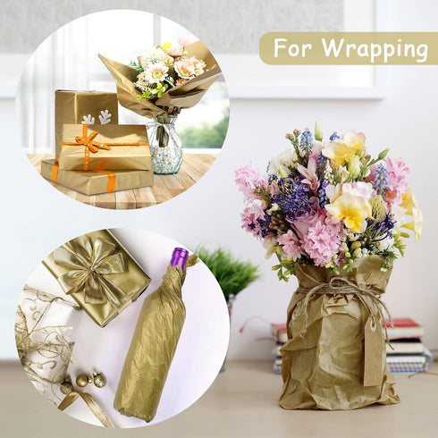 KESOTE Gold Tissue Paper, 14" x 20" Bulk Wrapping Paper for Crafts, Gift Wrap, Floral, Holidays - 60 Sheets