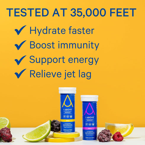 Jet Lag Relief Tablets, Berry-Flavored Effervescent Multivitamin with Pycnogenol, Travel Supplement for Hydration &