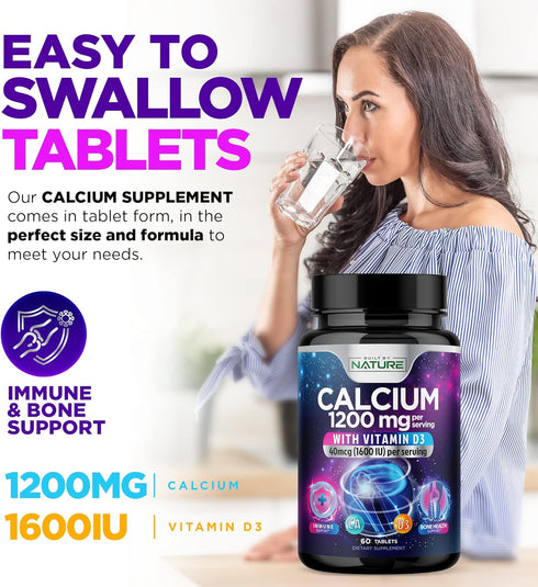 Advanced Bone Support Calcium 1200mg with Vitamin D3 for Best Absorption - 60 Tablets, Easy to Swallow