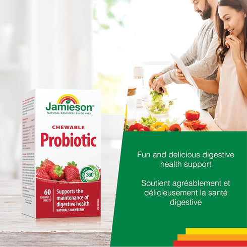 Jamieson Probiotic Chewable Tablets, Strawberry Flavour, 60 Tablets