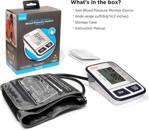MOBI Blood Pressure Monitor - Digital Upper Arm BP Machine with 120 Reading Memory & Large LCD Display