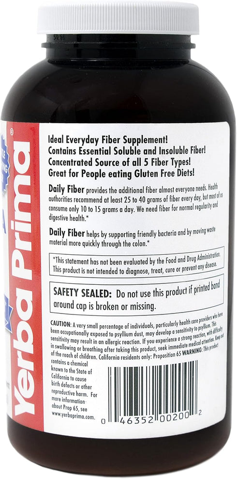Yerba Prima Daily Fiber Formula Powder - 12 oz (Pack of 3) - Vegan, Non-GMO, Gluten-Free Dietary Fiber Supplement