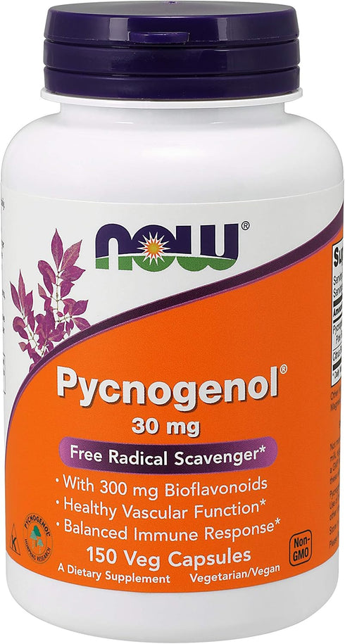 NOW Foods Pycnogenol 30 mg, Unique Combination of Proanthocyanidins from French Maritime Pine, 150 Veg Capsules