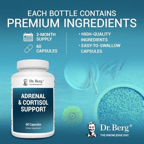 Dr. Berg Adrenal & Cortisol Capsules, Adrenal Supplement for Mood, Focus, Relaxation, Stress Support, 60 Capsules