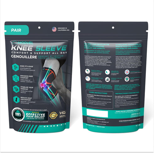 Modvel Compression Knee Brace for Women & Men - 2 Pack Knee Brace for Running Knee Pain, Workout Sports Support