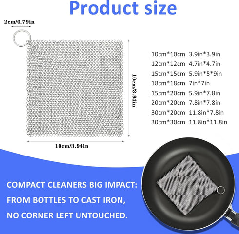 Penhderm 316L (18CM*18CM) Stainless Steel Cast Iron Cleaner, Chainmail Scrubber,Kitchen Tool,Chain Mail Scrubber Cast