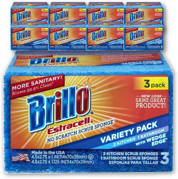 Brillo Estracell Sponges, Premium Long Lasting, Kitchen & Bathroom with Wedge Edge