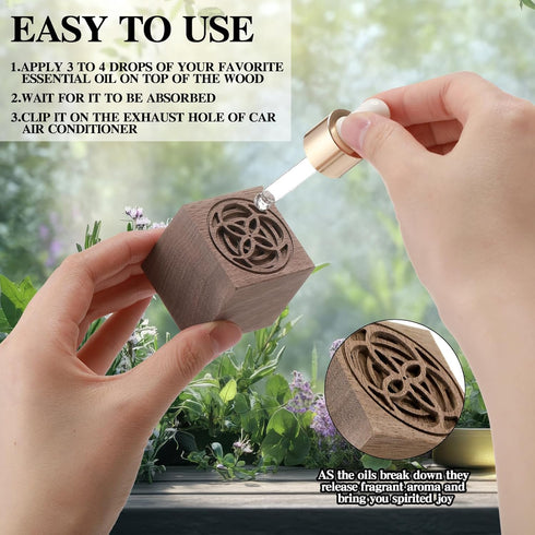Leinuosen 4 Pcs Wooden Essential Oil Diffuser Square Diffuser Wooden Grain Portable Air Freshener for Car Aromatherapy