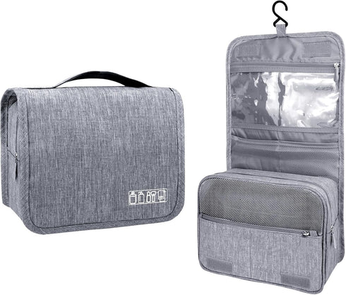 Large Capacity Toiletry Bag with Hanging Hook for Men and Women, Waterproof Travel Cosmetic Bag in Grey