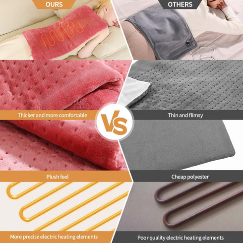 Heating Pad for Back Pain Relief, Electric Heating Pads for Cramps, Abdomen, Waist, Shoulder - 12" x 24", Grapefruit Red