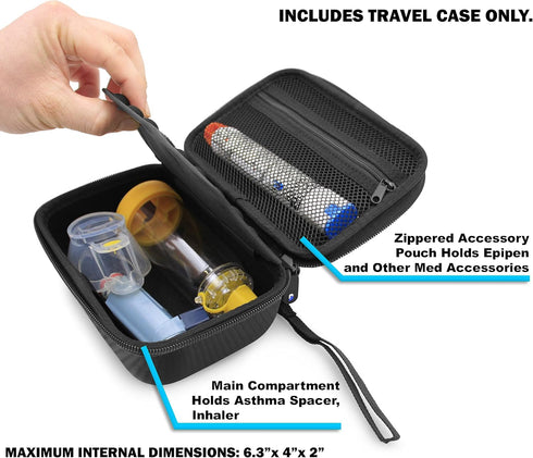 CASEMATIX Travel Case for Asthma Inhaler, Spacer and More - Case Only