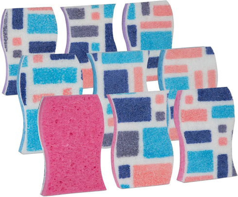 Smart Design Non-Scratch Cellulose Smart Scrub Sponge Set of 9, Ultra Absorbent, Ergonomic Shape, Cool Pattern