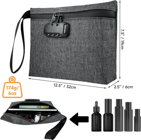Smell Proof Bag - Odor Proof Storage Bag with Combination Lock, Waterproof Zipper Tote Organizer for Travel