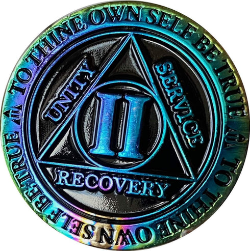 2 Year AA Medallion Reflex Rainbow Plated Black Sobriety Chip II