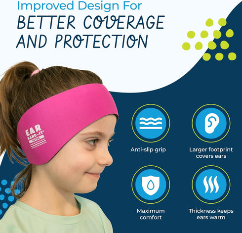 Earvolution Ear Band-It Ultra Premium Swimming Headband and Swimmers Ear Plugs Bundle, Hot Pink, Medium