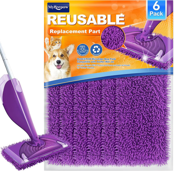 6 Pack Wet Jet Pads Refills for Swiffer WetJet, Washable Reusable Mop Pads for Hardwood Floor Cleaning (Mop Not