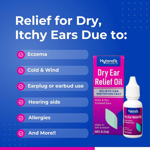 Hyland's Naturals Dry Ear Relief Oil, Fast Relief for Itchy & Dry Ears, Ages 2+, 0.5 Ounce