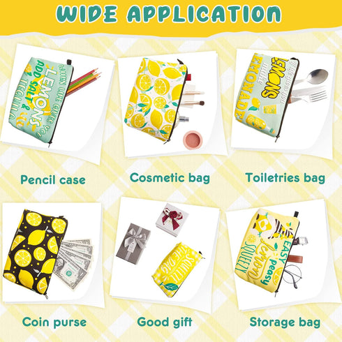 Reginary 6 Pieces Lemon Makeup Bags, Waterproof Multifunction Cosmetic Pouch with Zipper Toiletry Bag Case Organizer