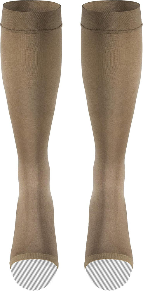 Truform Women's Compression Stockings - 20-30 mmHg, Knee High Length, Open Toe, Opaque, Beige, Large