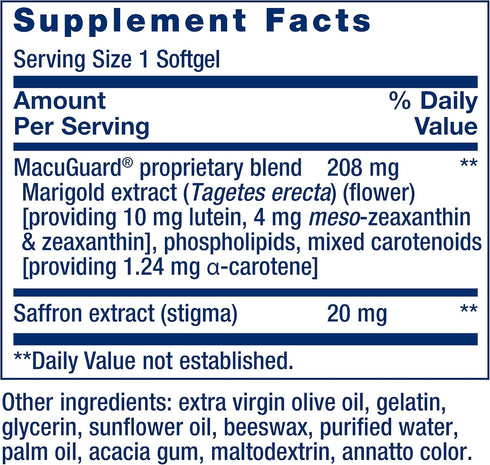 Life Extension MacuGuard Ocular Support with Saffron, 60 Softgels for Healthy Vision