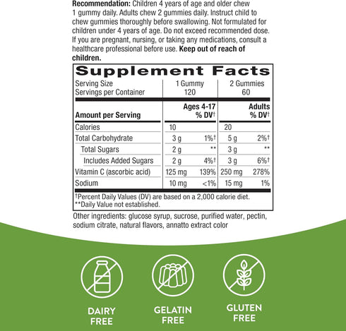 Nature’s Way Vitamin C Gummies, 250 mg per 2-gummy Serving, Orange Flavored, 120 Gummies, Support Immune Health*