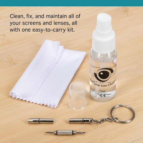 Complete Eyeglass Lens Cleaner Set | Cleans Any Lens or Screen | Includes Cleaning Solution, Repair Tool, Microfiber