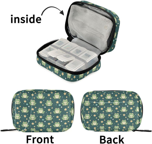 MNSRUU Travel Pill Organizer Bag Weekly Medicine Organizer Case Many Cute Frog Portable Small Daily Pill Box