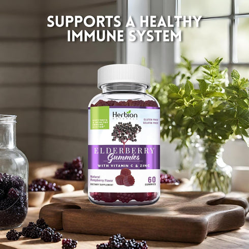 Herbion Naturals Elderberry Gummies with Vitamin C & Zinc, 60 Count for Immune Support