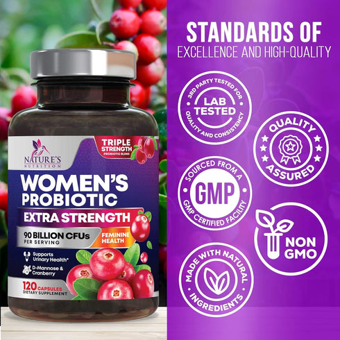 Probiotics for Women with Prebiotics - 90 Billion CFU Women's Probiotic Blend for Digestive & Immune Health Support