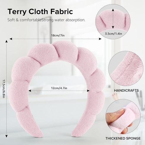 Spa Headbands Set of 2 for Washing Face, Terry Cloth Headband Combo Pack, Pink & Blue