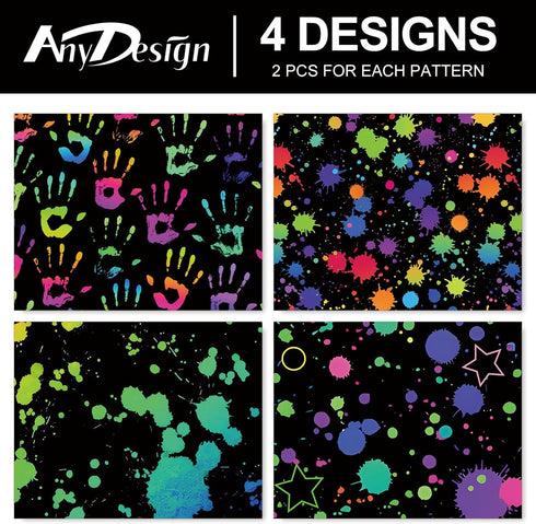 AnyDesign 12 Sheet Colorful Wrapping Paper, 4 Designs Black Neon Art, 19.7 x 27.6 Inch for DIY Gift Wrap