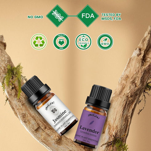 yethious Organic Jasmine Lavender Essential Oil Set for Diffuser & Aromatherapy