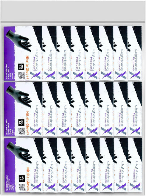 Packed, 100 50 25 Packs 2 Lightning X Products Black Nitrile Glove Pairs, Individually Gloves, Pairs, Carded of Pairs