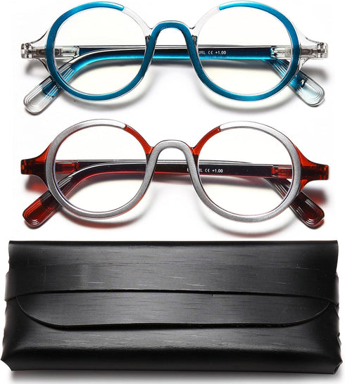 Retro Round Reading Glasses for Men and Women, Stylish Blue Light Blocking, Anti Eye Strain Readers
