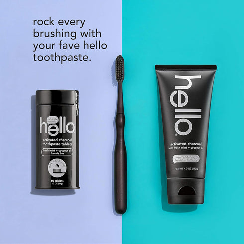 hello Manual Adult Toothbrush With Reusable Charcoal Aluminum Handle & 4 Soft Replacement Heads, 4 Count
