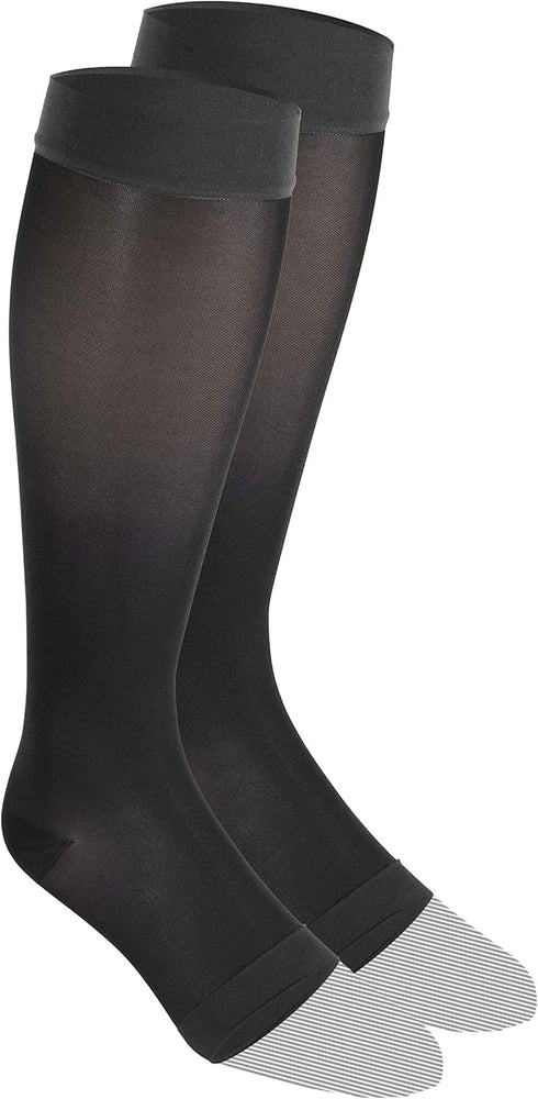 Truform Sheer Compression Stockings, Women's Knee High Length, Open Toe, 15-20 mmHg, 20 Denier, Charcoal, 2X-Large