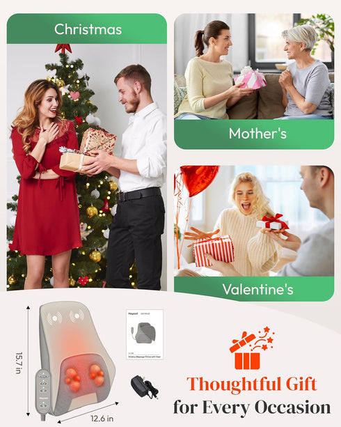 Heycool Shiatsu Back and Neck Massager with Heat, FSA Eligible HSA Mothers Day Gifts for Mom, Deep Tissue Back Massager