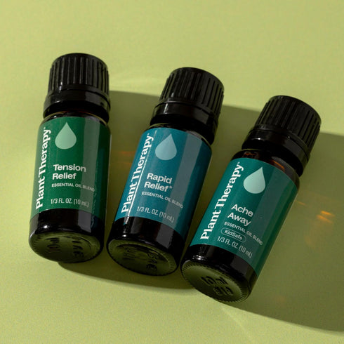 Set 10 mL (1/3 oz) Plant Therapy Pain Support Essential Oil Blend Each of Ache Away, Rapid Relief & Tension Relief