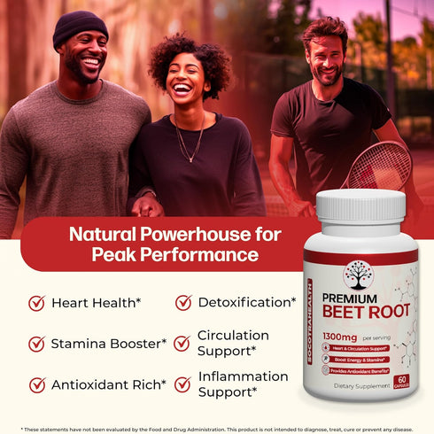 Premium Organic Beet Root Capsules - Nitric Oxide Supplement for Heart Health, Circulation, Stamina - Non-GMO - 60 Vegan