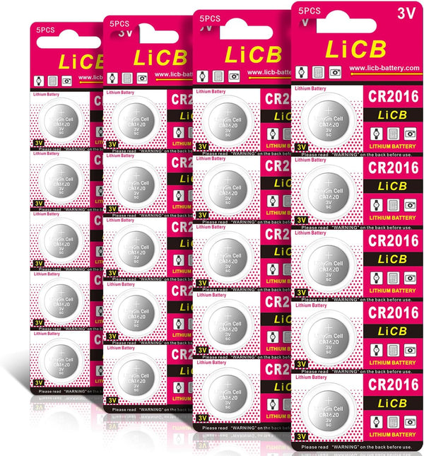 LiCB CR 2016 Battery - CR2016 Lithium Batteries, 3 Volt Coin & Button Cell (20 Pack)